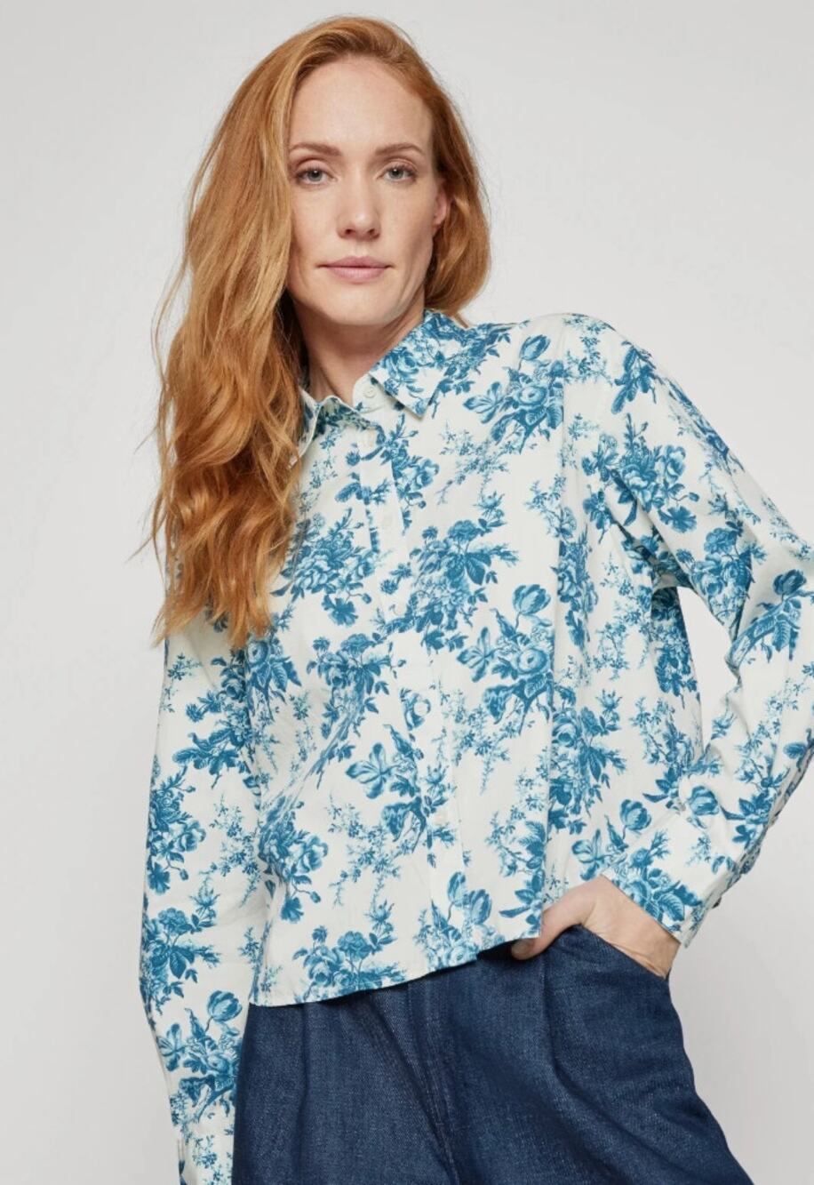 GAP × LOVESHACKFANCY Organic Cotton Cropped Shirt in Blue Floral Size XS